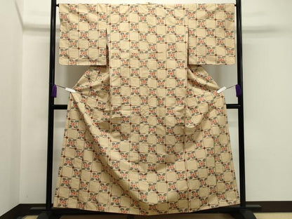 平和屋着物●上質な紬　椿 　正絹　逸品　未使用　CABA1222gh