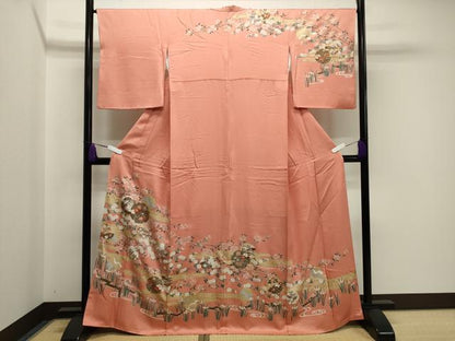 平和屋着物●訪問着　雪輪重ね花文　金彩　正絹　逸品　CABA1227gh