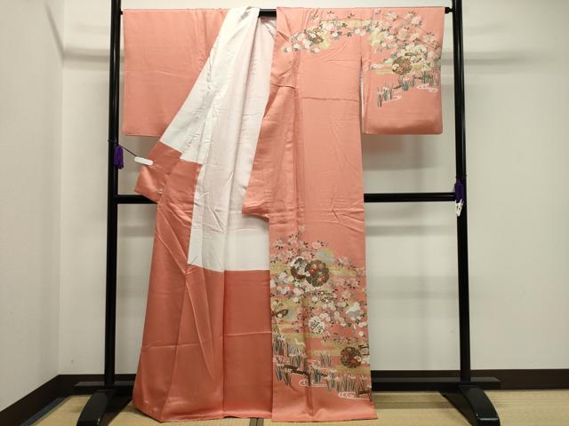 平和屋着物●訪問着　雪輪重ね花文　金彩　正絹　逸品　CABA1227gh