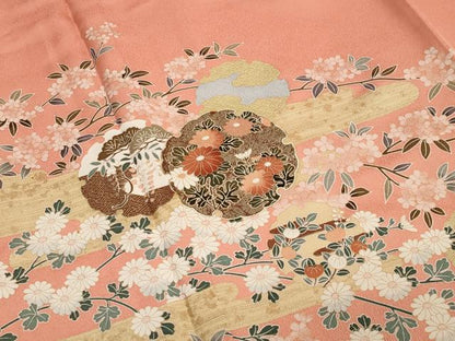 平和屋着物●訪問着　雪輪重ね花文　金彩　正絹　逸品　CABA1227gh