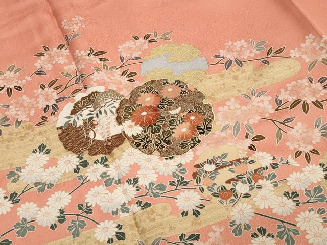平和屋着物●訪問着　雪輪重ね花文　金彩　正絹　逸品　CABA1227gh