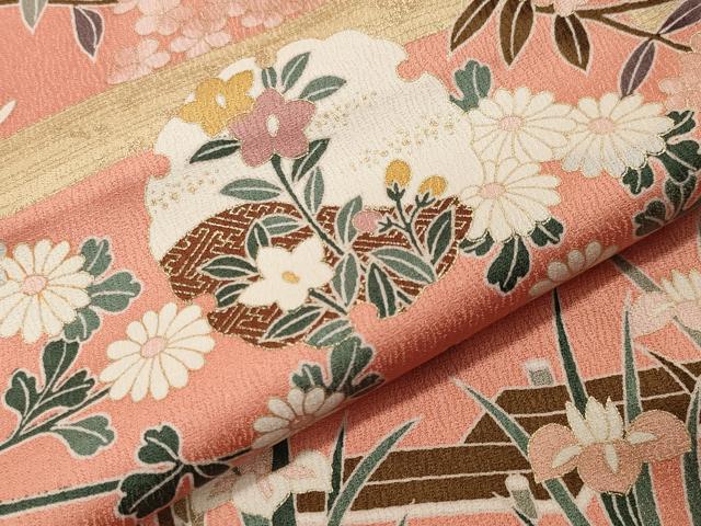 平和屋着物●訪問着　雪輪重ね花文　金彩　正絹　逸品　CABA1227gh