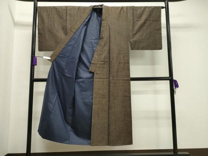 平和屋着物●男性　紬　アンサンブル　霞文　涅色　正絹　逸品　未使用　CABA1236gh