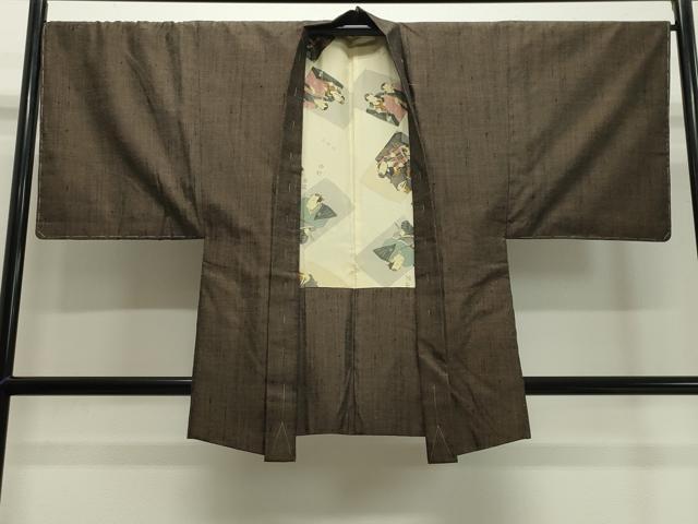 平和屋着物●男性　紬　アンサンブル　霞文　涅色　正絹　逸品　未使用　CABA1236gh