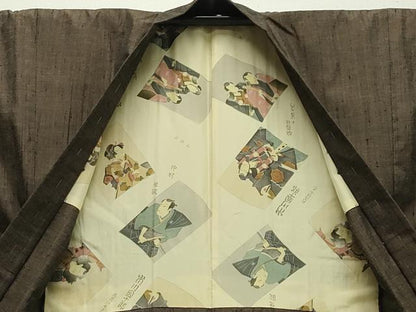 平和屋着物●男性　紬　アンサンブル　霞文　涅色　正絹　逸品　未使用　CABA1236gh