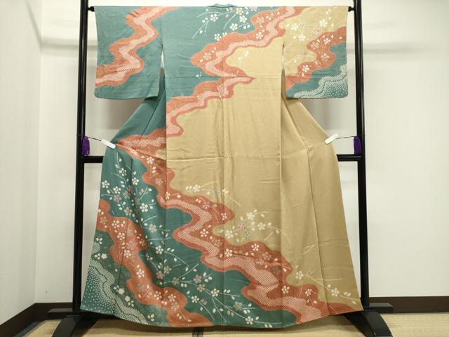 平和屋着物●訪問着 絞り 流水花文 金彩 正絹 逸品 CABA1248gh