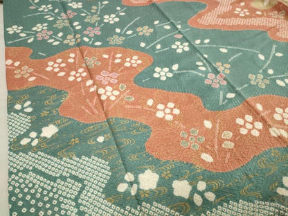 平和屋着物●訪問着 絞り 流水花文 金彩 正絹 逸品 CABA1248gh