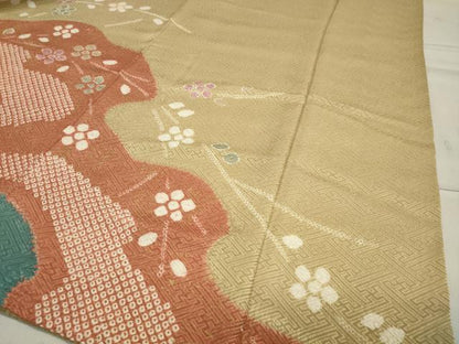 平和屋着物●訪問着 絞り 流水花文 金彩 正絹 逸品 CABA1248gh