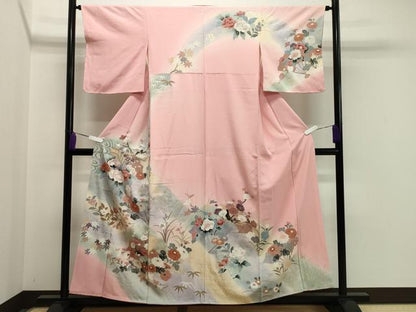 平和屋着物●訪問着　檜扇花文　暈し染め　金銀彩　正絹　逸品　未使用　CABA1251gh