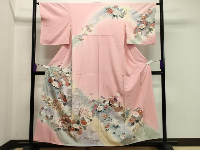 平和屋着物●訪問着　檜扇花文　暈し染め　金銀彩　正絹　逸品　未使用　CABA1251gh