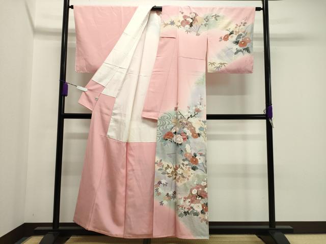 平和屋着物●訪問着　檜扇花文　暈し染め　金銀彩　正絹　逸品　未使用　CABA1251gh