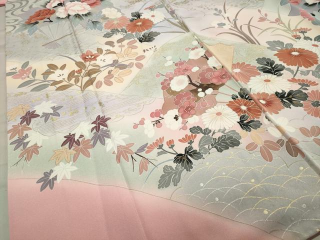 平和屋着物●訪問着　檜扇花文　暈し染め　金銀彩　正絹　逸品　未使用　CABA1251gh