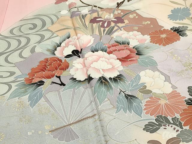 平和屋着物●訪問着　檜扇花文　暈し染め　金銀彩　正絹　逸品　未使用　CABA1251gh