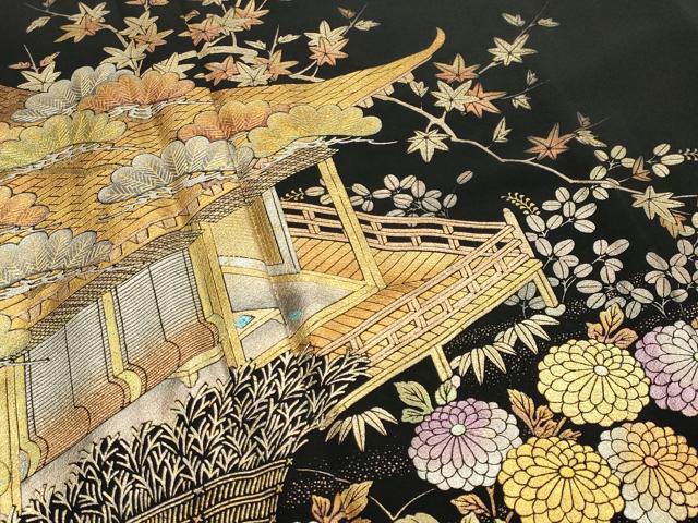 平和屋着物●金彩友禅　卓越技能者・名工・和田光正　黒留袖　風景松竹梅文　金銀彩　正絹　逸品　CABA1256gh 平和屋着物○金彩友禅 卓越技能者・名工・和田光正 黒留袖 風景松竹梅