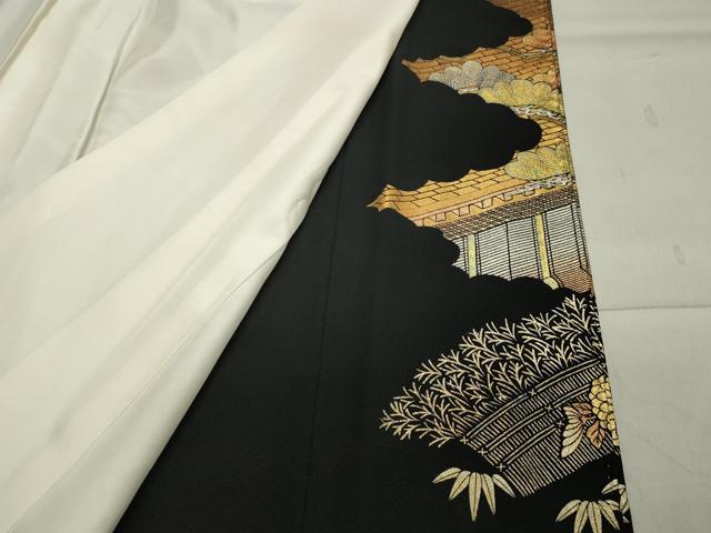 平和屋着物●金彩友禅　卓越技能者・名工・和田光正　黒留袖　風景松竹梅文　金銀彩　正絹　逸品　CABA1256gh 平和屋着物○金彩友禅 卓越技能者・名工・和田光正 黒留袖 風景松竹梅
