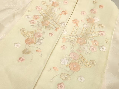 平和屋着物●長襦袢　袷　舞梅地紋　暈し染め　半衿刺繍　正絹　逸品　CABA1271gh