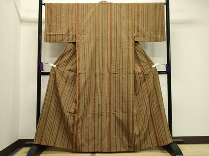 平和屋着物●上質な紬　縞 　正絹　逸品　未使用　CABA1295gh