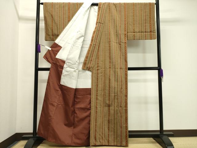 平和屋着物●上質な紬　縞 　正絹　逸品　未使用　CABA1295gh