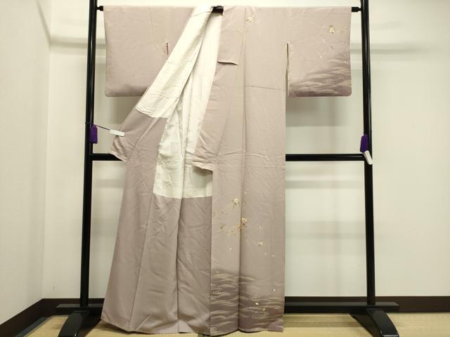 平和屋着物●訪問着　駒刺繍　流水枝花文　金彩　正絹　逸品　CABA1301gh