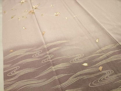 平和屋着物●訪問着　駒刺繍　流水枝花文　金彩　正絹　逸品　CABA1301gh