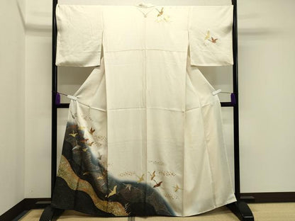 平和屋着物●訪問着　立波群鶴文　暈し染め　金銀彩　正絹　逸品　CABA1304gh