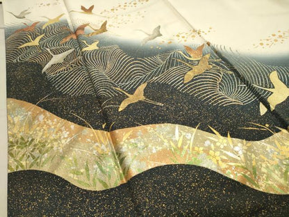 平和屋着物●訪問着　立波群鶴文　暈し染め　金銀彩　正絹　逸品　CABA1304gh