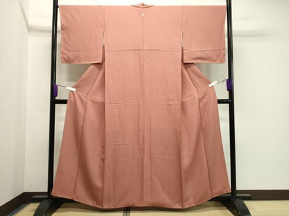 平和屋着物●上質な色無地　吉祥地紋　曙色　正絹　逸品　未使用　CABA1309gh