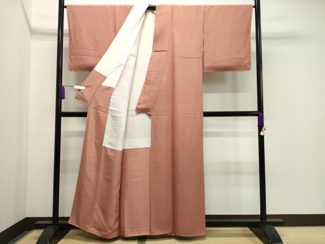 平和屋着物●上質な色無地　吉祥地紋　曙色　正絹　逸品　未使用　CABA1309gh
