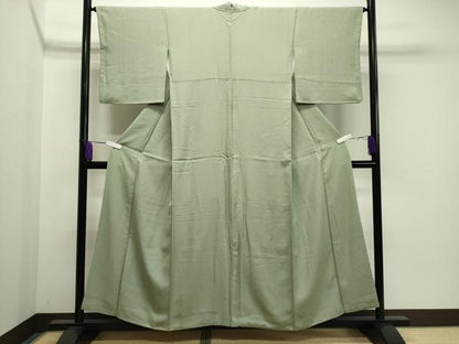 平和屋着物●上質な色無地　花唐草地紋　薄萌葱色　正絹　逸品　CABA1310gh