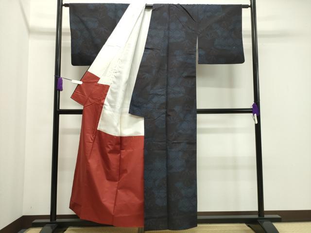 平和屋着物●結城紬　80亀甲　亀甲片輪車文　正絹　逸品　CABA1315gh