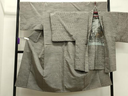 平和屋着物●男性　紬　髭紬羽織セット　霞文　薄墨色　正絹　逸品　CABA1331gh
