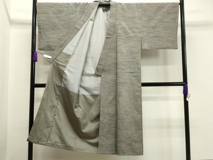 平和屋着物●男性　紬　髭紬羽織セット　霞文　薄墨色　正絹　逸品　CABA1331gh