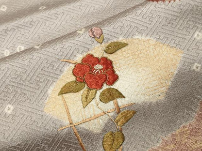 平和屋着物●訪問着　絞り　刺繍　雲重ね地紙花文　金彩　正絹　逸品　CABA1333gh