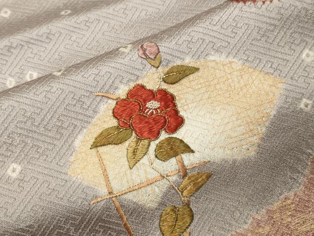 平和屋着物●訪問着　絞り　刺繍　雲重ね地紙花文　金彩　正絹　逸品　CABA1333gh