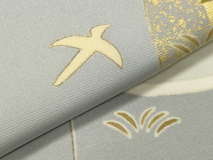 平和屋着物●京友禅作家 米沢新之助 訪問着 駒刺繍 飛鳥花文 金彩 正絹 逸品 CABA1337gh