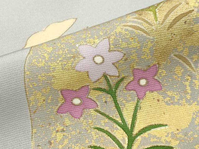 平和屋着物●京友禅作家 米沢新之助 訪問着 駒刺繍 飛鳥花文 金彩 正絹 逸品 CABA1337gh