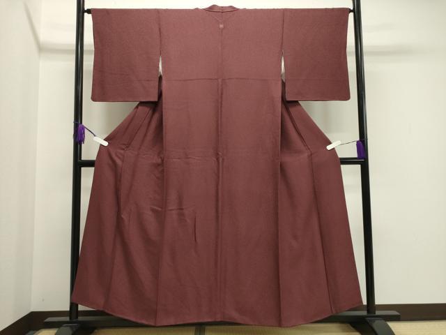 平和屋着物●上質な色無地　吉祥地紋　葡萄茶色　正絹　逸品　CABA1348gh
