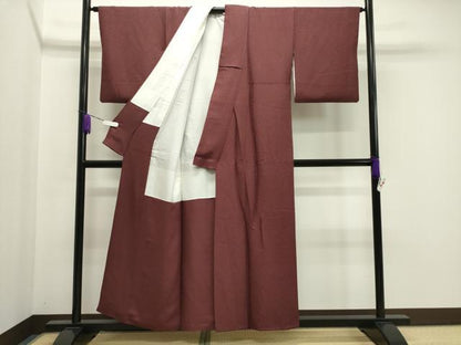 平和屋着物●上質な色無地　吉祥地紋　葡萄茶色　正絹　逸品　CABA1348gh