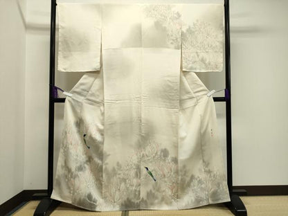 平和屋着物●訪問着 作家物 手描き 休み鳥花文 暈し染め 正絹 逸品 未使用 CABA1353gh