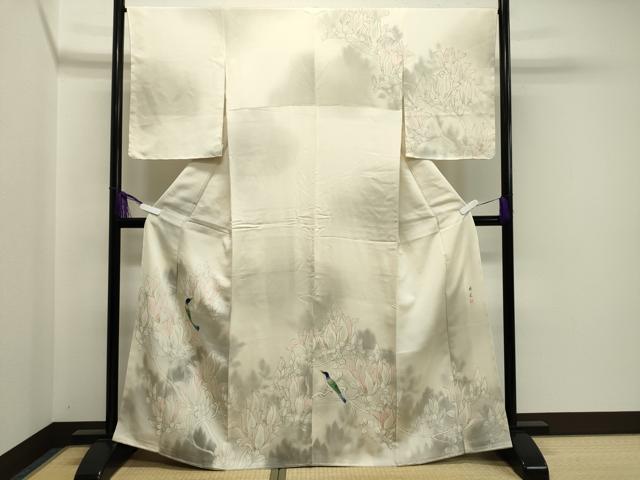 平和屋着物●訪問着 作家物 手描き 休み鳥花文 暈し染め 正絹 逸品 未使用 CABA1353gh