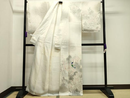 平和屋着物●訪問着 作家物 手描き 休み鳥花文 暈し染め 正絹 逸品 未使用 CABA1353gh