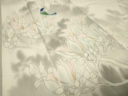 平和屋着物●訪問着 作家物 手描き 休み鳥花文 暈し染め 正絹 逸品 未使用 CABA1353gh