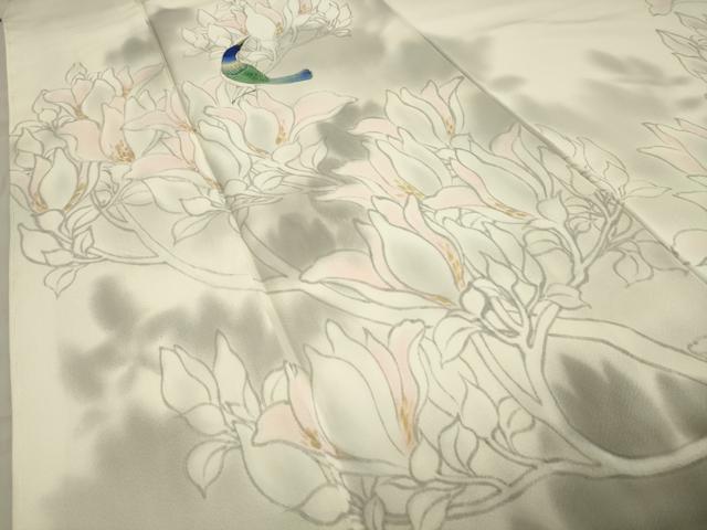 平和屋着物●訪問着 作家物 手描き 休み鳥花文 暈し染め 正絹 逸品 未使用 CABA1353gh