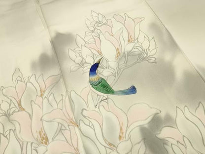 平和屋着物●訪問着 作家物 手描き 休み鳥花文 暈し染め 正絹 逸品 未使用 CABA1353gh