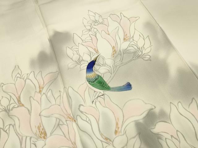 平和屋着物●訪問着 作家物 手描き 休み鳥花文 暈し染め 正絹 逸品 未使用 CABA1353gh