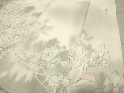 平和屋着物●訪問着 作家物 手描き 休み鳥花文 暈し染め 正絹 逸品 未使用 CABA1353gh