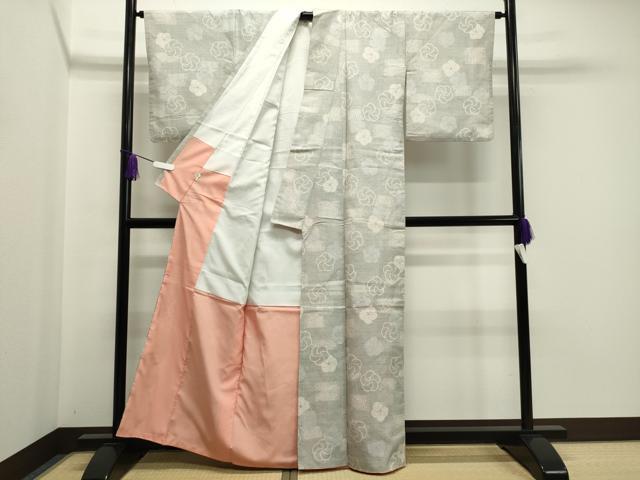 平和屋着物●上質な紬　舞梅文　正絹　逸品　CABA1364gh