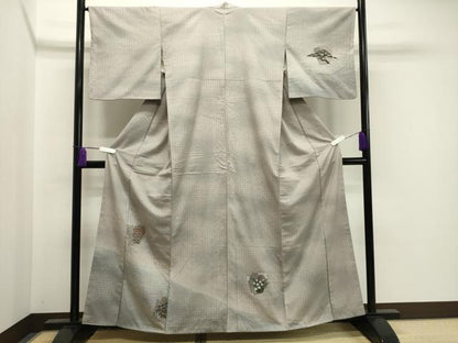 平和屋着物●訪問着　紬地　手描き　色紙重ね草花文　暈し染め　金銀彩　正絹　逸品　CABA1373gh