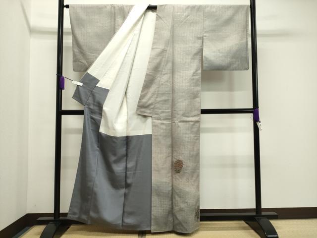 平和屋着物●訪問着　紬地　手描き　色紙重ね草花文　暈し染め　金銀彩　正絹　逸品　CABA1373gh
