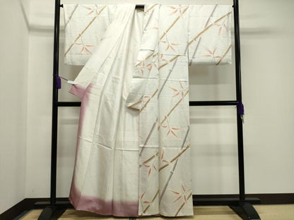 平和屋着物●上質な小紋　絞り　笹竹文　正絹　逸品　CABA1374gh